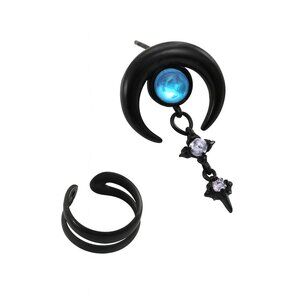 2pcs Copper Punk Star Moon & Gothic Cross Stud Earrings